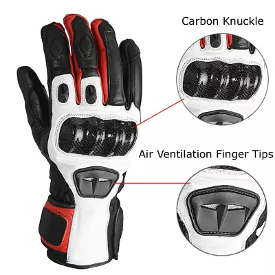 Motorbike Winter Handmade Leather Gloves Premium Carbon Knuckle Motorcycle • £18.99