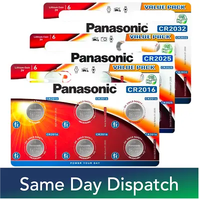 Panasonic CR2032 CR2025 CR2016 3V Coin Cell Lithium Batteries - Pack Of 6 • £5.49