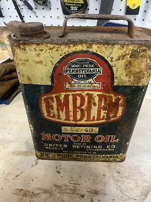VINTAGE EMBLEM MOTOR OIL CAN One GALLON CAN WARREN PA Pennsylvania • $53.99