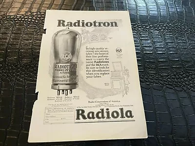 $12 • Buy MAGAZINE AD #A3-216 - 1922 RADIOTRON RADIOLA Vacuum Tubes