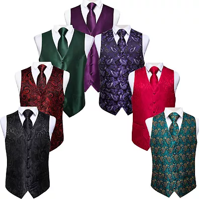 Noble US Mens Victorian Formal Casual Tuxedo Suit Dress Vest Silk Waistcoat Sets • $22.97