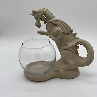 Haeger Pottery Dragon Guardian Tan Sand Glaze Vintage Statue W/ Glass Bowl Rare • $68.99