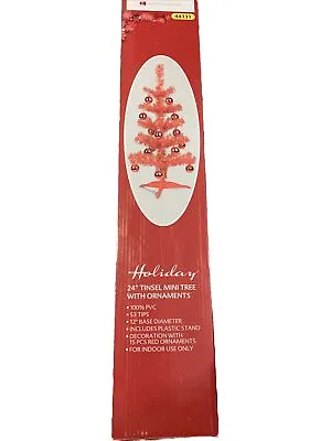 Tabletop Mini Holiday Red Tinsel Christmas Tree 2ft With Decorations Ornaments • $20.26