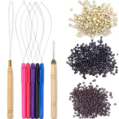 Micro Link Ring I Tip Beads Feather Hair Extension Hook Needle Loop Threader KIT • $3.79