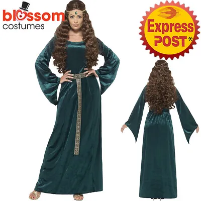 CA197 Green Medieval Queen Game Thrones Renaissance Maid Marion Tudor Costume • £26.69