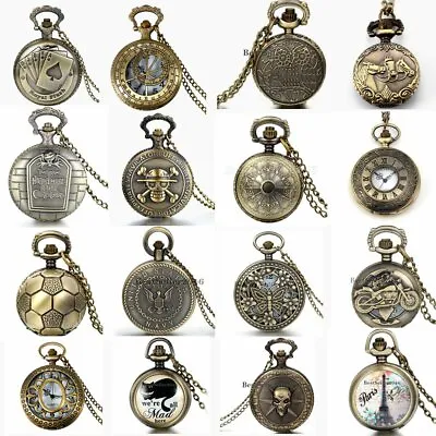 Mens Unisex Steampunk Bronze Tone Pocket Watch Quartz Pendant Necklace Xmas Gift • $9.99