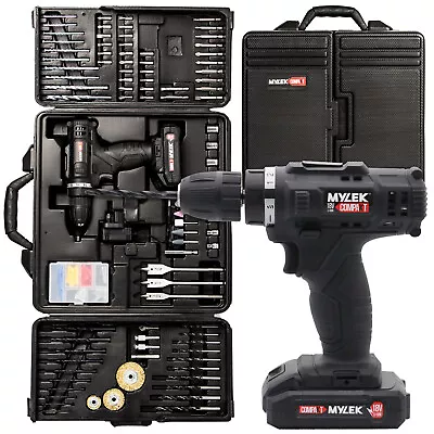 Mylek Cordless Drill 18V Screwdriver Combi DIY Kit Lithium Ion 151 Accessory Set • £49.99