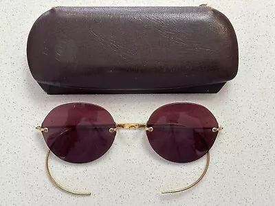 Vintage HARDY 1900's Rimless Spectacles W/Ruby Nonprescription Lenses • $37