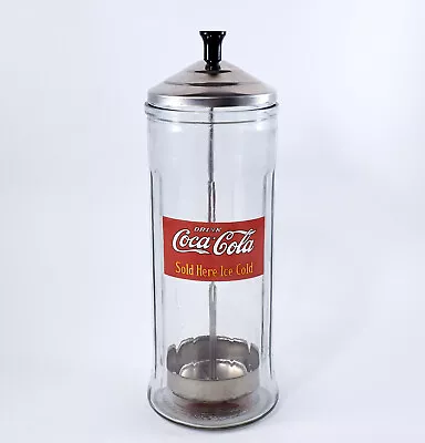 Coca Cola Straw Dispenser Glass Holder Diner Jar 11  Canister 1993 Coke Vintage • $18.99