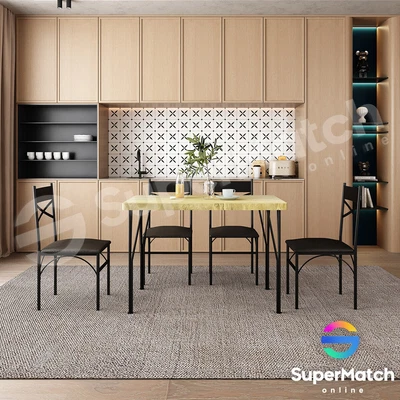 $229.59 • Buy 5 Piece Dining Table And Chairs Set Restaurant Chair Wooden Metal Oak Black