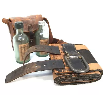 Antique Firefighters Belt & Leather Pouch Bag With Glass Apothecary Bottles  • £55.20