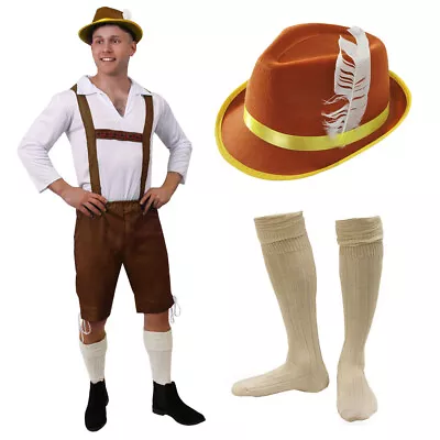 £19.99 • Buy Mens Oktoberfest Costume German Bavarian Beer Guy Brown Lederhosen Fancy Dress