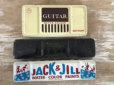 Vintage Watercolor Paint Set Tin Boxes Milton Bradley Jack & Jill Guitar Partial • $35