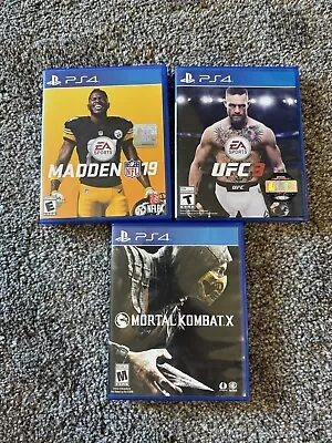 Sony PlayStation 4 PS4 3 Game Lot Madden 19 UFC 3 & Mortal Kombat X • $22.45