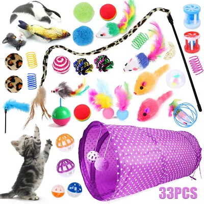 33 Items Lovely Pet Toy Bulk Buy Cat Kitten Toys Rod Fur Mice Bells Balls Catnip • $17.15