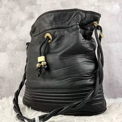 Gucci Vintage Drawstring Shoulder Bag Leather Black Used Japan Auth F/Shipping • $273.79