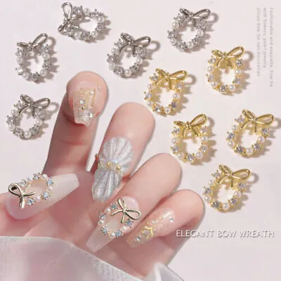 3D Rhinestone Crystal Nail Art Garland Pearl Dangle Charms Christmas Nail Dec FT • £2.73