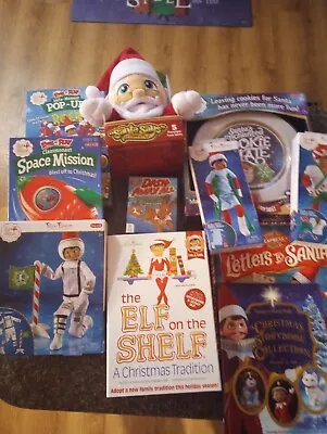 $99.99 • Buy Lot Of 11  Elf On The Shelf - Doll, Plate, Outfits, Game, Santa, Books, Pop Ups