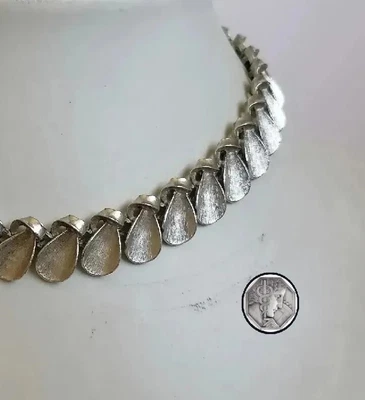 £48 • Buy Trifari Vintage Necklace Silver Plated Leaf Link Collar Signed 1950s Modernist 
