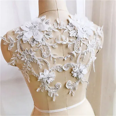 Mirror Pair Blossom Lace Applique Shimmer Flower Patch For Bridal Dress • £7.99