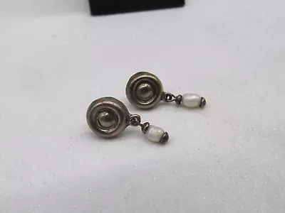 Vintage Sterling Silver Freshwater Pearl Pierced Earrings 925 1  #590 • $12