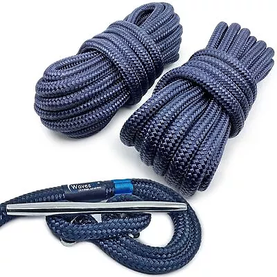 WavesRx 5/8” X 25’ (2PK) Premium Dock Lines For Boat & Pontoon | Double Braided  • $63.77