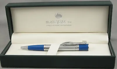 Monteverde Jewelria Mini Blue & Chrome Line Cut Pattern Ballpoint Pen New In Box • $24