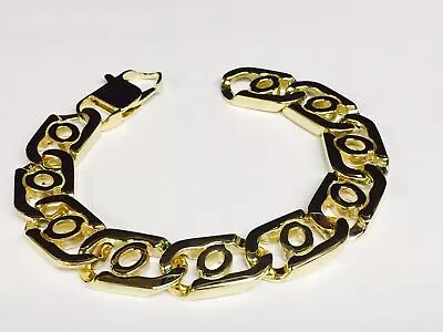 14K Yellow Gold Handmade 16mm Bullet Tiger Eye Link Bracelet 9.5  Approx 108.25g • $9367.78