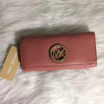 Michael Kors Antique Rose Fulton Flap Continental Leather Wallet • $112.50