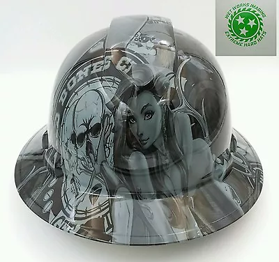 $49.99 • Buy FULL BRIM Hard Hat Custom Hydro Dipped , OSHA Approved BAD BONES CLUB GREY !!