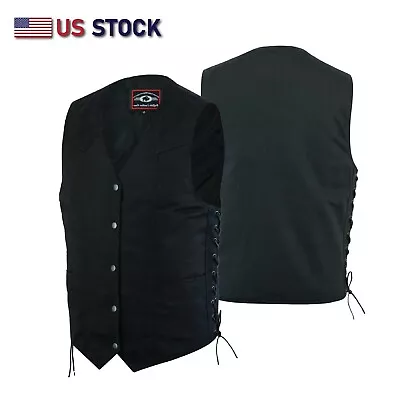 Highway Leather Black Motorcycle Denim Vest Biker Men Gun Pocket # HL21614 • $36.95
