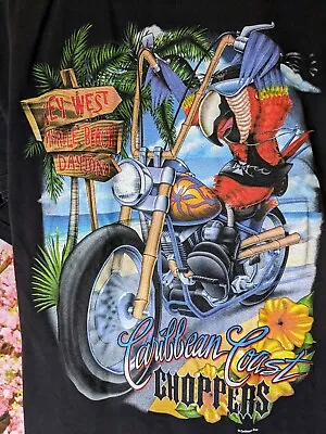 Vintage Caribbean Coast Choppers Motorcycle Parrot On A Hog T-Shirt Black L LG • $7.97