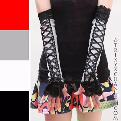 Long Corset Fingerless Gloves Gray Arm Warmers Lace Up Steampunk Costume Cosplay • $48