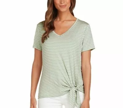 NWoT Matty M Women V-Neck Side Tie Tee Light Olive Fashion Tee Size XL $45 1B048 • $15.29