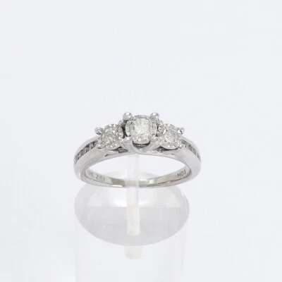 Zales 10k White Gold 3 Diamond Illusion Set Past Present Future Engagement Ring • $413.10