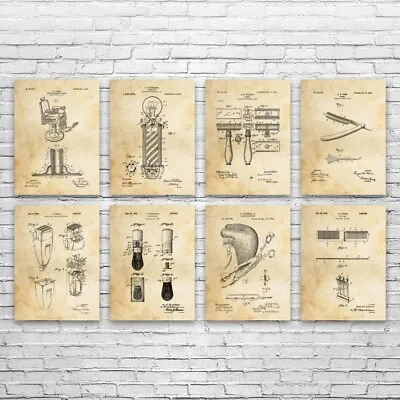 Barber Shop Patent Prints Set Of 8 Barber Shop Decor Barber Gift Shaving Gift • $370.85