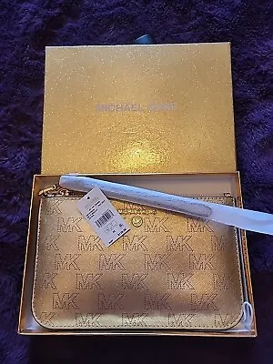 Michael Kors Jet Set Charm  Md Tz Wristlet Leather  Pale Gold Mk Logo New W Tag • $89.95