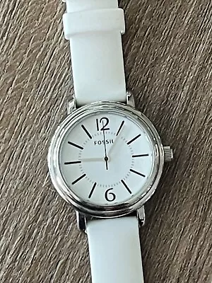 Fossil Watch Women Silver Tone 32mm ESB-2592 White Silicone Band 50M New Battery • $30