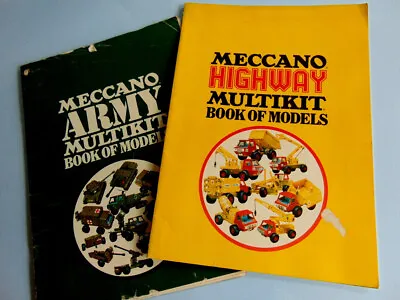 Two Vintage MECCANO MULTIKIT BOOKS OF MODELS Featuring HIGHWAY & ARMY Series • £9.99