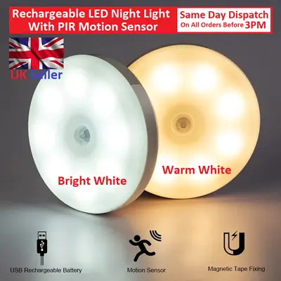 £4.29 • Buy LED Motion Sensor Light PIR USB Rechargeable Portable Cabinet Stair Night Lamp