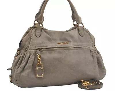 Authentic MIU MIU Vintage Leather 2Way Shoulder Hand Bag Gray 7799I • $4.25