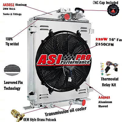 ASI For 1932 Ford Model B Hi Boy Street Rod Chevy V8 4 Row Radiator+Shroud Fan • $279