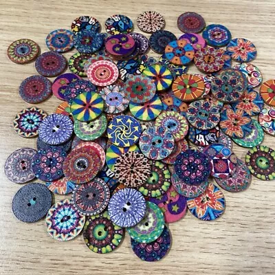 100pcs Wood Wooden Art Buttons Mixed Color DIY Sewing Crafts 15mm/20mm/25mm • $6.64