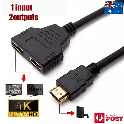 HDMI Splitter 1 In 2 Out Cable Adapter Converter Multi Display Duplicator 1080P • $6.95