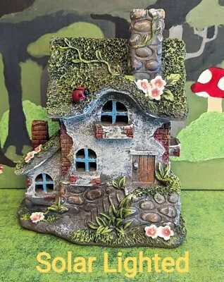 Miniature 9  Solar LadyBug Cottage House Solar Lights Up Fairy Gnome Garden • $28.95