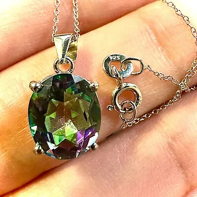 Mystic Topaz Necklace 925 Sterling Silver Italy Pendant For Women Lab-created • $15.28