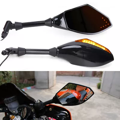 Universal Motorcycle Rear View Side Mirrors W/ LED Turn Signal Light For Honda • $26.90