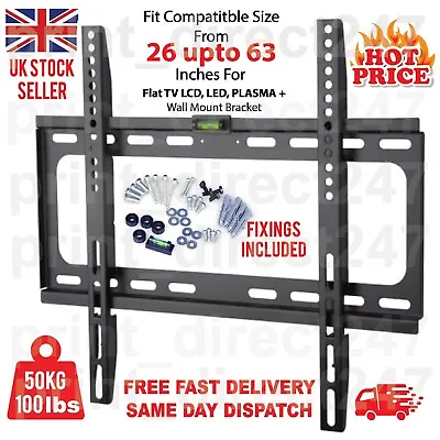 Tv Wall Bracket Mount Slim For 26 30 32 40 42 50 63 Inch Flat 3d Lcd Led Plasma • £9.99