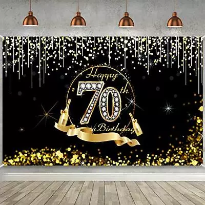 70th Birthday Party Decoration Extra Large Black Gold Sign Poster Party Supplies • $16.61