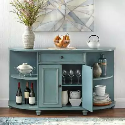 Buffet Sideboard Farmhouse Wooden Antique Blue Shelves Drawers Pine Accent Table • $404.20